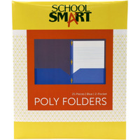 School Smart Heavyweight Two-Pocket Poly Folder with Fasteners, Blue, Pack of 25