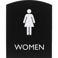 Lorell Restroom Sign - 1 Each - Women Print/Message - 6.8" Width x 8.5" Height - Rectangular Shape - Easy Readability, Braille - Plastic - Black