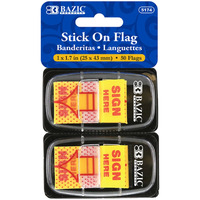 BAZIC 25 Ct. 1" x 1.7" Yellow Color Printed Sign Here Flags w/ Dispenser (2/Pack) / Box Qty - 24