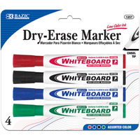 BAZIC Assorted Colors Chisel Tip Dry-Erase Markers (4/Pack) / Box Qty - 24
