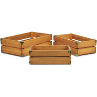 Rustic Farmstead Medium Brown Studded Rectangular Wood Crate Set