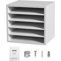 VEVOR Literature Organizers, 5 Compartments Office Mailbox with Adjustable Shelves, Wood Literature Sorter 13.9x12x13 inches for Office, Home, Classroom, Mailrooms Organization, EPA Certified, White