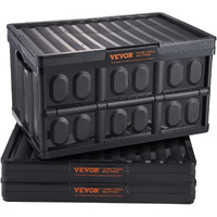 VEVOR Collapsible Storage Bins with Lids, 45L 3 Packs, Folding Plastic Stackable Utility Crates with Handles, Large Heavy Duty Containers for Clothes, Toys, Books, Snack, Shoes, and Grocery Organizing