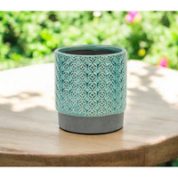 6" Turquoise Geometric Ceramic Indoor Outdoor Round Pot Planter