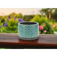 7" Turquoise Geometric Ceramic Indoor Outdoor Round Pot Planter