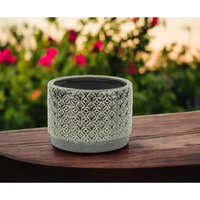 7" Gray Geometric Ceramic Indoor Outdoor Round Pot Planter