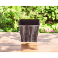 7" Brown and Ivory Abstract Recycled Plastic Indoor Outdoor Square Pot Planter