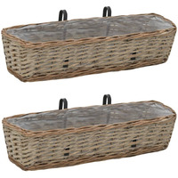 vidaXL Balcony Planter 2 pcs Wicker with PE Lining 23.6"