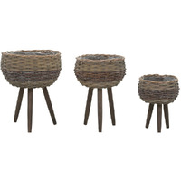 vidaXL Planter 3 pcs Wicker with PE Lining