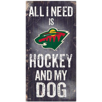 Minnesota Wild Sign Wood 6x12 Hockey and Dog Design