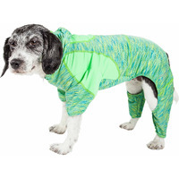Pet Life Active 'Downward Dog' Heathered Performance 4-Way Stretch Two-Toned Full Body Warm Up Hoodie(D0102H7082Y.)