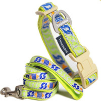 Touchdog 'Chain Printed' Tough Stitched Embroidered Collar and Leash- Small/Yellow