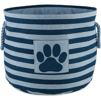 Bone Dry Polyester Pet Bin Stripe With Paw Patch Dark Navy Round Small