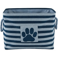 Bone Dry Polyester Pet Bin Stripe With Paw Patch Dark Navy Rectangle Large