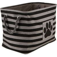 Bone Dry Polyester Pet Bin Stripe With Paw Patch Black Rectangle Large
