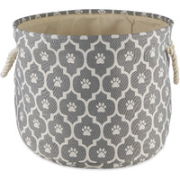 DII Polyester Pet Bin Lattice Paw Gray Round Small