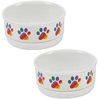 DII Pet Bowl Rainbow Paw, Small 4.25Dx2H (Set of 2)