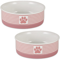 DII Pet Bowl Paw Patch Stripe, Rose, Medium 6Dx2H (Set of 2)