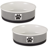 DII Pet Bowl Paw Patch Stripe, Black, Large 7.5Dx2.4H (Set of 2)
