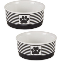 DII Pet Bowl Paw Patch Stripe, Black, Small 4.25Dx2H (Set of 2)