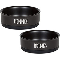 DII Pet Bowl Dinner And Drinks Black Medium (Set of 2)