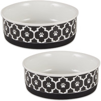 DII Pet Bowl Lattice Black Medium 6Dx2H (Set of 2)
