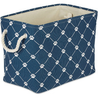 POLYESTER PET BIN TRELLIS PAW NAVY RECTANGLE MEDIUM 16x10x12