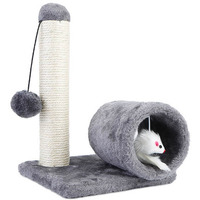 Cat Scratching Post Cat Kitten Sisal Scratch Post Toy w/ Tunnel & Lifelike Mouse Toy Pet Activity Play Fun