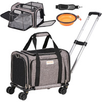 VEVOR Cat Carrier with Wheels, Airline Approved Rolling Pet Carrier with Telescopic Handle and Shoulder Strap, Dog Carrier with Wheels for Pets under 25 lbs, with 1 Folding Bowl, Grey