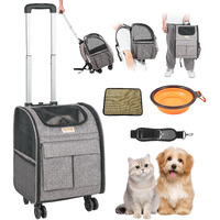 VEVOR Cat Carrier with Wheels, Rolling Pet Carrier with Telescopic Handle and Shoulder Strap, Dog Carrier with Wheels for Pets under 18 lbs, with 1 Folding Bowl, Grey