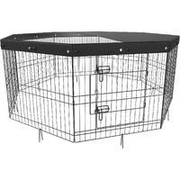 VEVOR Dog Playpen, 8 Panels Foldable Metal Dog Exercise Pen with Top Cover, 24" H Pet Fence Puppy Crate Kennel with Ground Stakes, Indoor Outdoor Dog Pen for Small Medium Pets, for Camping, Yard