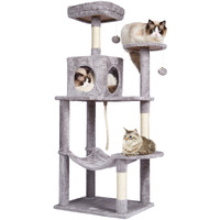 VEVOR Cat Tree 56.2" Cat Tower with Cat Condo Sisal Scratching Post Light Grey