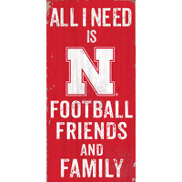 Nebraska Cornhuskers Sign Wood 6x12 Football Friends and Family Design Color