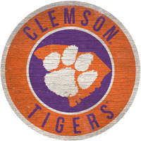 Clemson Tigers Sign Wood 12 Inch Round State Design