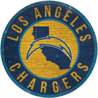 Los Angeles Chargers Sign Wood 12 Inch Round State Design