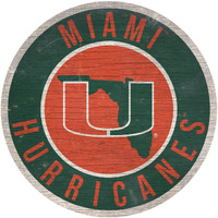 Miami Hurricanes Sign Wood 12 Inch Round State Design