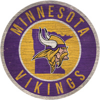 Minnesota Vikings Sign Wood 12 Inch Round State Design
