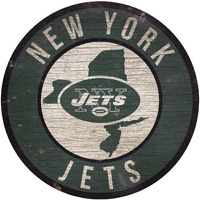 New York Jets Sign Wood 12 Inch Round State Design