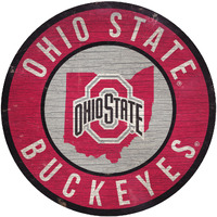 Ohio State Buckeyes Sign Wood 12 Inch Round State Design