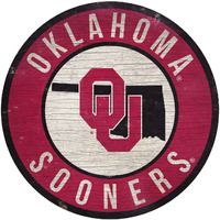 Oklahoma Sooners Sign Wood 12 Inch Round State Design