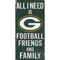 Green Bay Packers Sign Wood 6x12 Football Friends and Family Design Color - Special Order