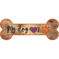 Clemson Tigers Sign Wood 6x12 Dog Bone Shape