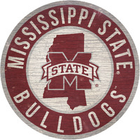 Mississippi State Bulldogs Sign Wood 12 Inch Round State Design - Special Order