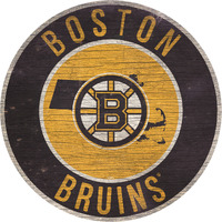 Boston Bruins Sign Wood 12 Inch Round State Design