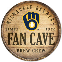 Milwaukee Brewers Sign Wood 14 Inch Round Barrel Top Design