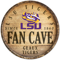 LSU Tigers Sign Wood 14 Inch Round Barrel Top Design