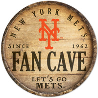 New York Mets Sign Wood 14 Inch Round Barrel Top Design