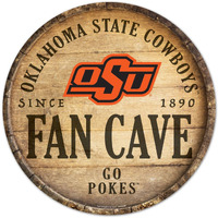 Oklahoma State Cowboys Sign Wood 14 Inch Round Barrel Top Design - Special Order