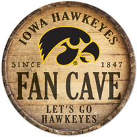 Iowa Hawkeyes Sign Wood 14 Inch Round Barrel Top Design