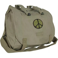 Retro Hungarian Shoulder Bag With Peace Emblem - Olive Drab